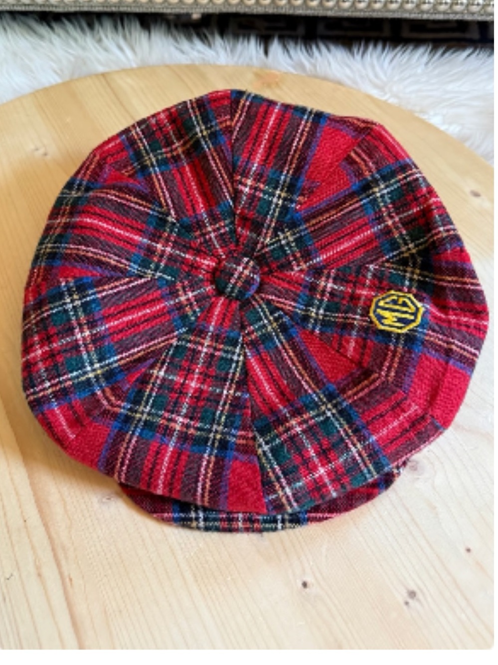Vintage Hat Red Tartan 70’s Newsboy Pageboy Cap Plaid